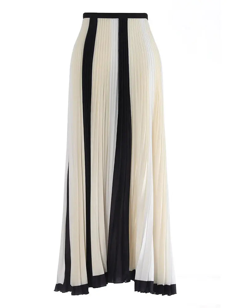 New cross-border foreign trade women's chiffon color matching pleated skirt folding splicing chiffon skirt